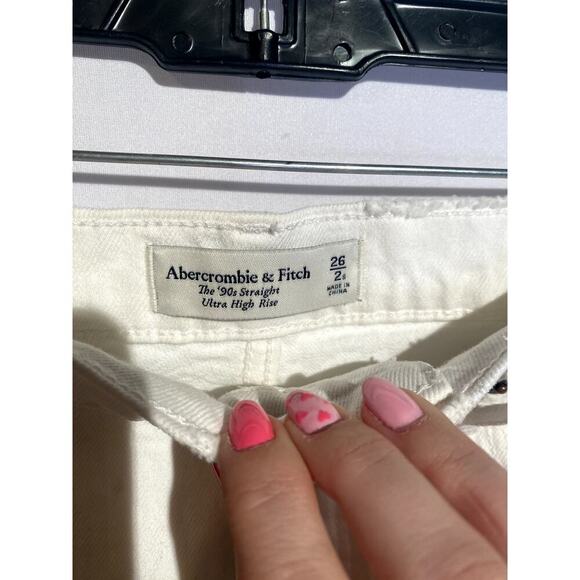 Abercrombie & Fitch White 90's Straight Ultra High Rise Distresses Jeans Sz 2S - Picture 6 of 8